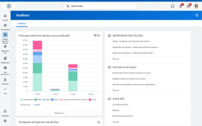 Tableau de bord d'auditeur pr��sentant un histogramme des principaux ��l��ments de frais sans justificatifs.
