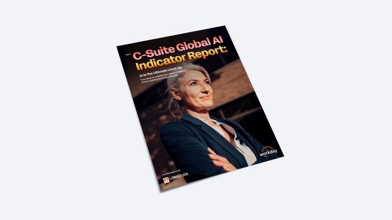 ݮƵ and FT Longitude "C-Suite Global AI Indicator Report," with a photo of a professional or executive.