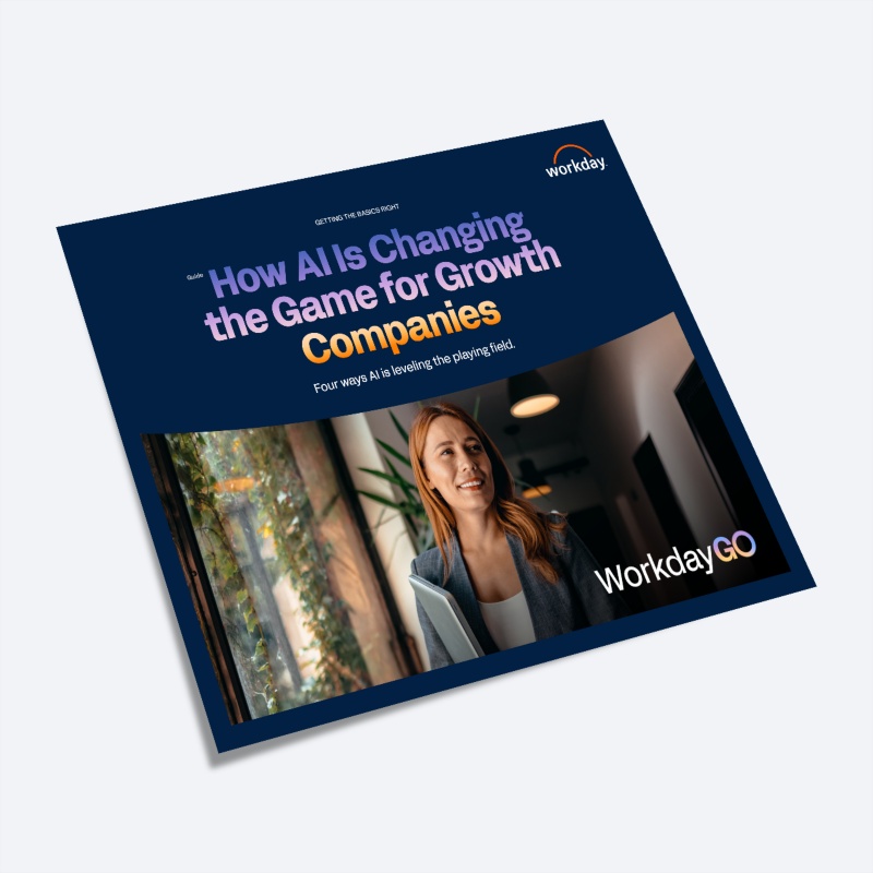 鶹ý guide on "How AI Is Changing the Game for Growth Companies," featuring a photo of a smiling professional.