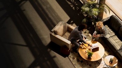 Overhead shot of two colleagues working together