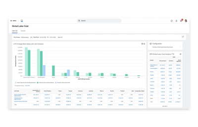 Screenshot of Dashboard with bar graph data depicting Global Labor costs.