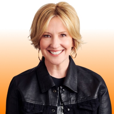 Brené Brown in front of gradient background