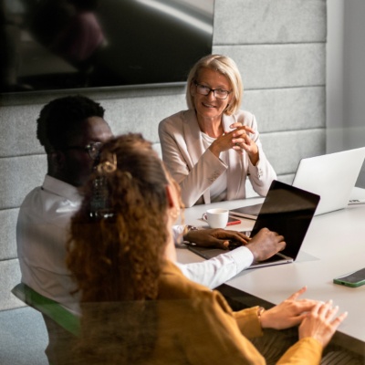 Colleagues sitting at a table