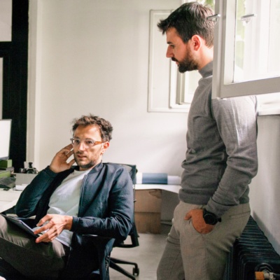 Coworkers talking in a group