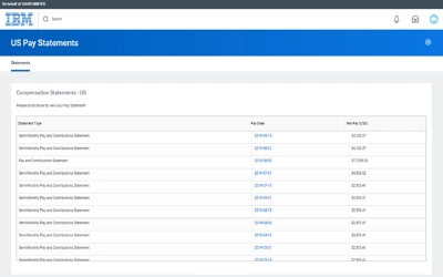 Scherm van IBM ݮƵ Extend Payslip-app met lijst van salarisstroken
