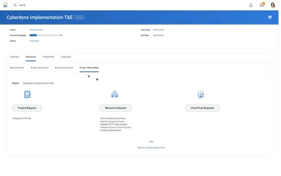 Op het Workday on Workday Extend-appscherm staan onboardingtaken voor een specifiek project