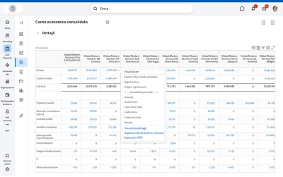 Un conto economico consolidato nel software di chiusura e consolidamento.