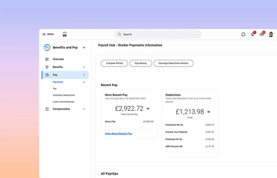 A screenshot of ݮƵs payroll software highlighting a self service feature. 