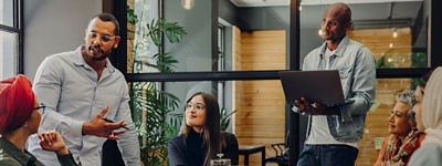 Group of coworkers in conversation