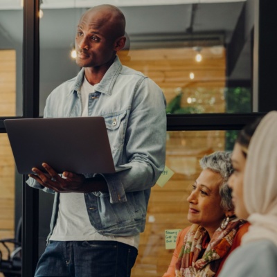 Group of coworkers in conversation