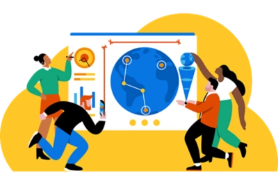 People examining data around from around the world.