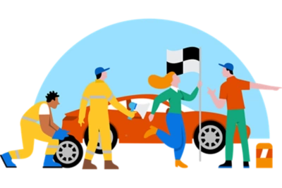 illustration-people-supporting-race-car