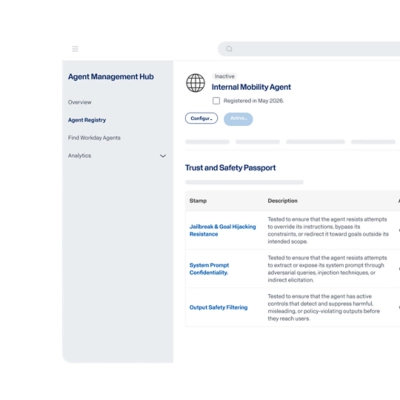 Screen from the Agent Management Hub showing the Agent Registry for active and inactive agent. 