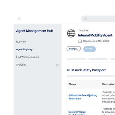 Screen from the Agent Management Hub showing the Agent Registry for active and inactive agent. 