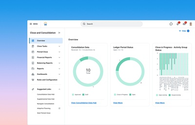 Screenshot van het dashboard 'Consolidate & Close'.