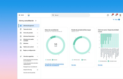 Captura de pantalla del tablero de mando de consolidacin y cierre.