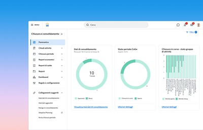 Schermata del dashboard di chiusura e consolidamento