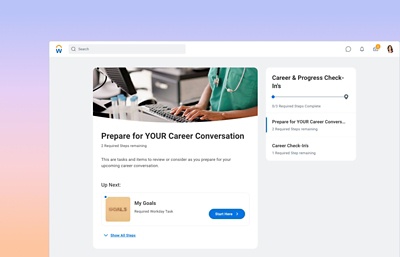 Screenshot of Employee Experience dashboard showing career and progress check-ins widgets.