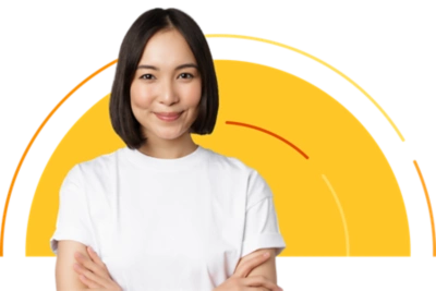 Person with yellow sun behind them.