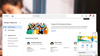Screenshot from Workday’s Manager Insights Hub showing career activity of employees.