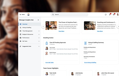 Screenshot zum Manager-Hub von 鶹ý mit Karriereaktivit?ten der Mitarbeiter