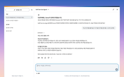 Sana AI 어시스턴트 패널을 보여주는 Workday 홈페이지의 전체 화면 데스크톱 스크린샷 이 인터페이스의 대시보드 위에 대화형 채팅 창이 오버레이되어 태스크 자동화 및 데이터 조회를 위한 실시간 상호작용을 보여줍니다.