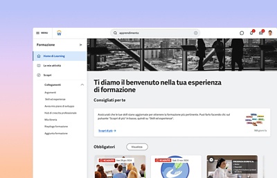 Pagina iniziale del dashboard di ݮƵ Learning con i corsi consigliati e le attivit richieste.