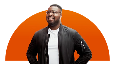 Image of a man smiling with a gradient in the back