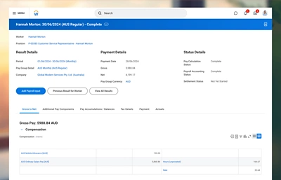 Screenshot of a pay cycle command using ݮƵs software.