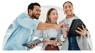 People looking at a tablet.