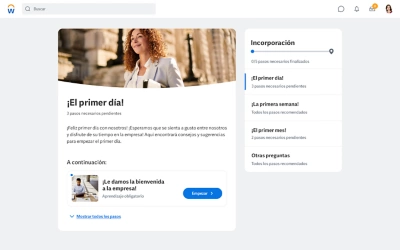 Captura de pantalla de plan de 鶹ý Onboarding dando la bienvenida a los nuevos empleados en su primer da.