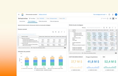 Tableaux et graphiques de planification stratgique montrs dans le tableau de bord standard de dmonstration de ݮƵ.