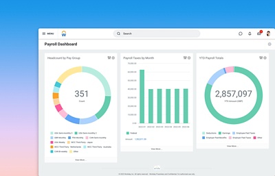 Screenshot of UK and Ireland payroll dashboard displaying insights on various payroll reports and trends