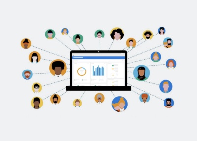 Laptop with Network of People connected by nodes