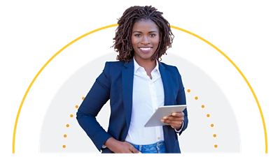 Woman with yellow sun shape behind her.