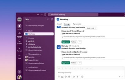 Capture dcran montrant la fonctionnalit ݮƵ pour Slack. 
