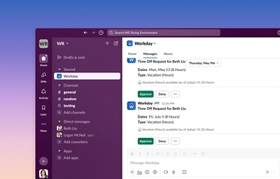 Screenshot che mostra la funzionalit ݮƵ for Slack. 