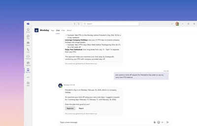 Screenshot showing Workday teams capability.