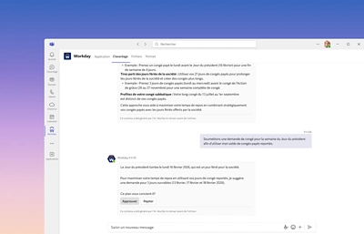 Capture d’écran montrant la fonctionnalité Workday pour Slack. 
