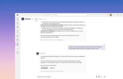 Screenshot mit der Teams-Funktionalität von Workday