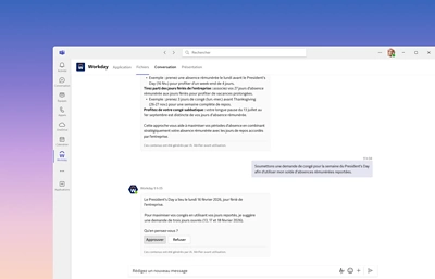 Capture d'écran montrant la fonctionnalité Workday Teams.