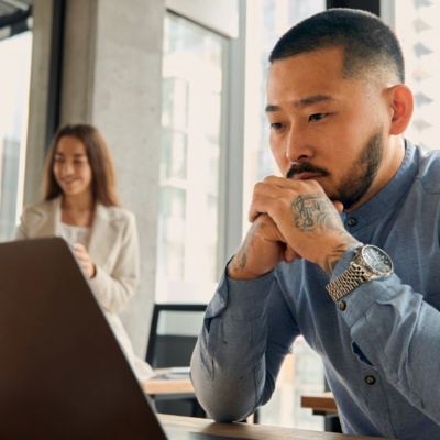 Man looking at a computer