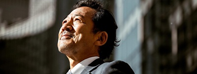 Businessman looking up