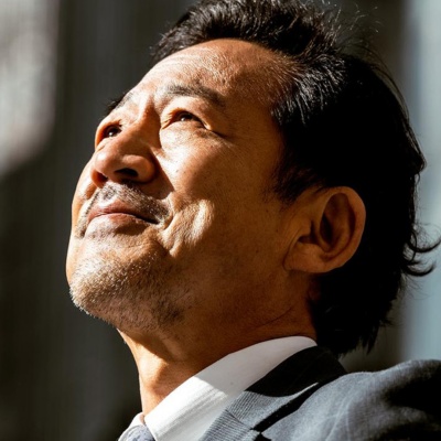 Businessman looking up