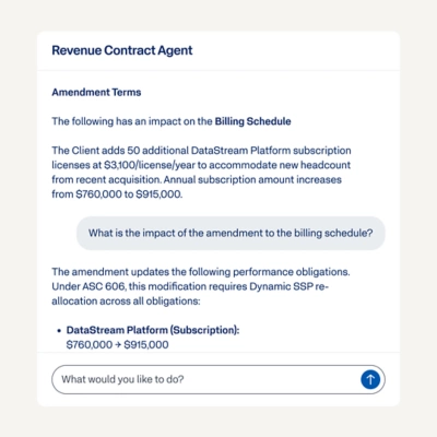 Contracts Agent interface displaying contract renewal query results and an input bar.