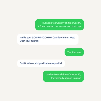 Self-Service Agent chat interface showing an employee asking about their pay.