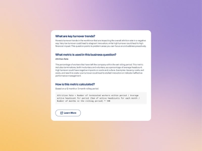 Informational UI card explaining workforce turnover trends and the calculation formula for attrition rates.