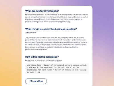 Informational UI card explaining workforce turnover trends and the calculation formula for attrition rates.
