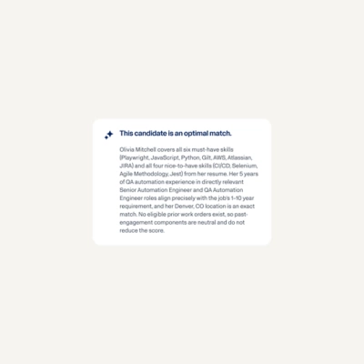 Workday Talent Acqusition Agent surfacing a recruitor an optimal candidate match.