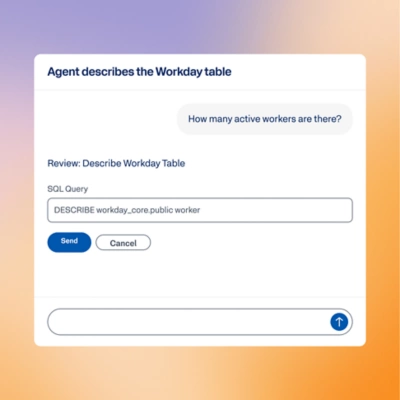 Data Cloud screen showing conversation with agent describing Workday table.